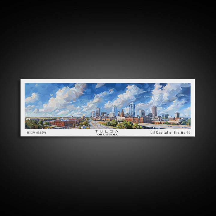Tulsa Oklahoma Panoramic Painting, Framed Canvas Print, Vintage Travel Poster, Artistic Home Decor, Unique Office Wall Art, Gift Idea