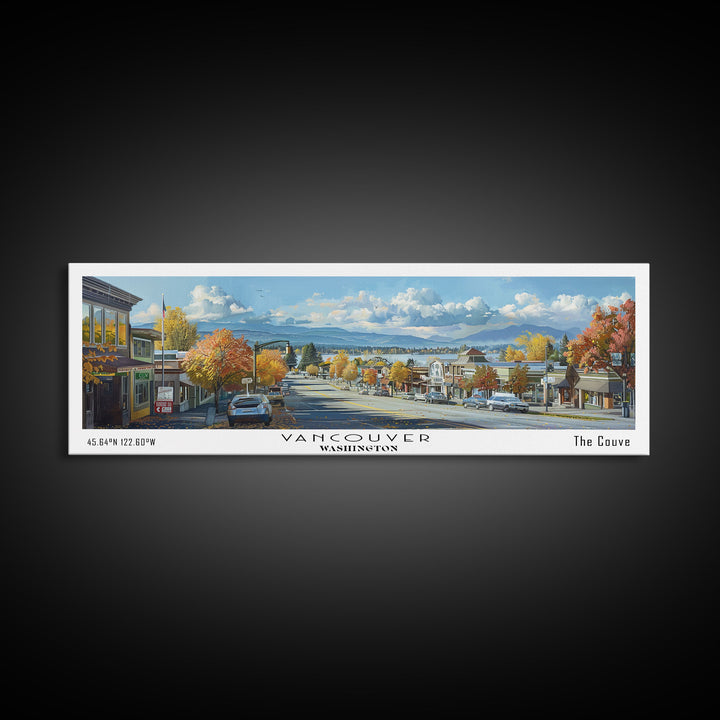 Vancouver Washington Panoramic Painting, Framed Canvas Print, Vintage Travel Poster, Artistic Wall Art, Unique Office Decor, Living Room Gift