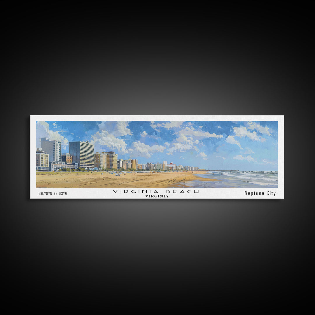 Virginia Beach Virginia Panoramic Framed Canvas Print, Vintage Travel Poster, Unique Wall Art, Artistic Living Room Decor, Office Gift, Home Decoration