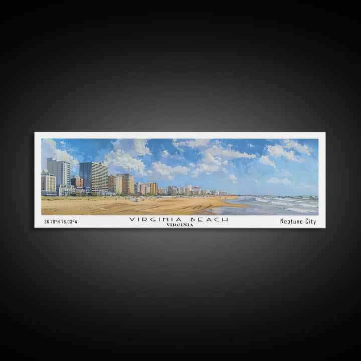 Virginia Beach Virginia Panoramic Framed Canvas Print, Vintage Travel Poster, Unique Wall Art, Artistic Living Room Decor, Office Gift, Home Decoration