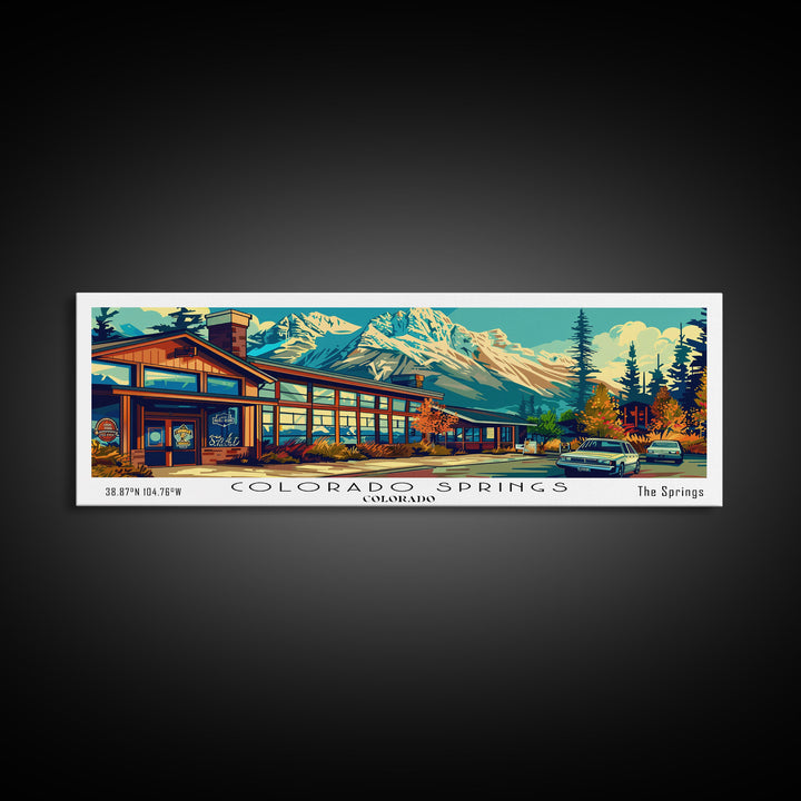 Colorado Springs Colorado Panoramic Travel Poster Framed Canvas Print, Mid Century Modern Art, Pop Art Style, Wall Art Decor, Home Decoration