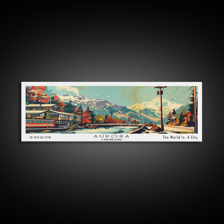 Aurora Colorado Panoramic Wall Art, Retro Pop Art Framed Canvas Print, Mid Century Modern Travel Poster, Living Room Decor, Wall Hanging, Office Art