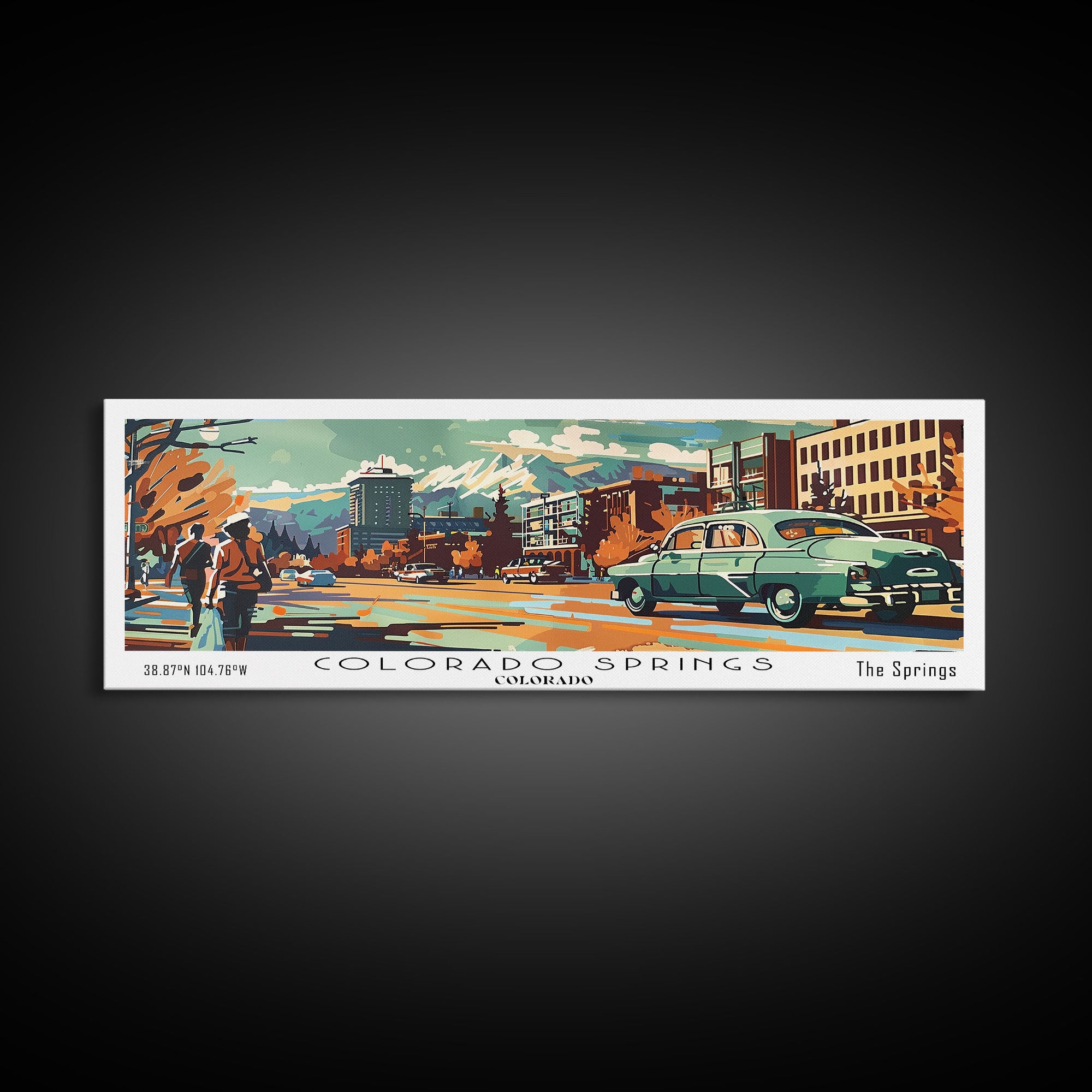 Colorado Springs Colorado Panoramic Wall Art, Retro Pop Art Framed Canvas Print, Mid Century Modern Travel Poster, Living Room Decor, Wall Hanging, Office Art