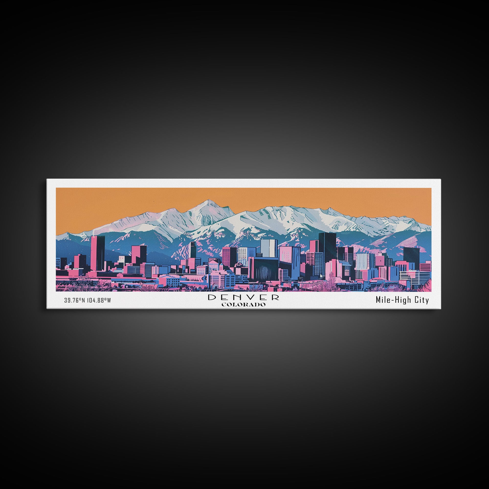 Denver Colorado Panoramic Wall Art, Mid Century Modern Framed Canvas Print, Retro Pop Art Travel Poster, City Living Room Art, Office Decor