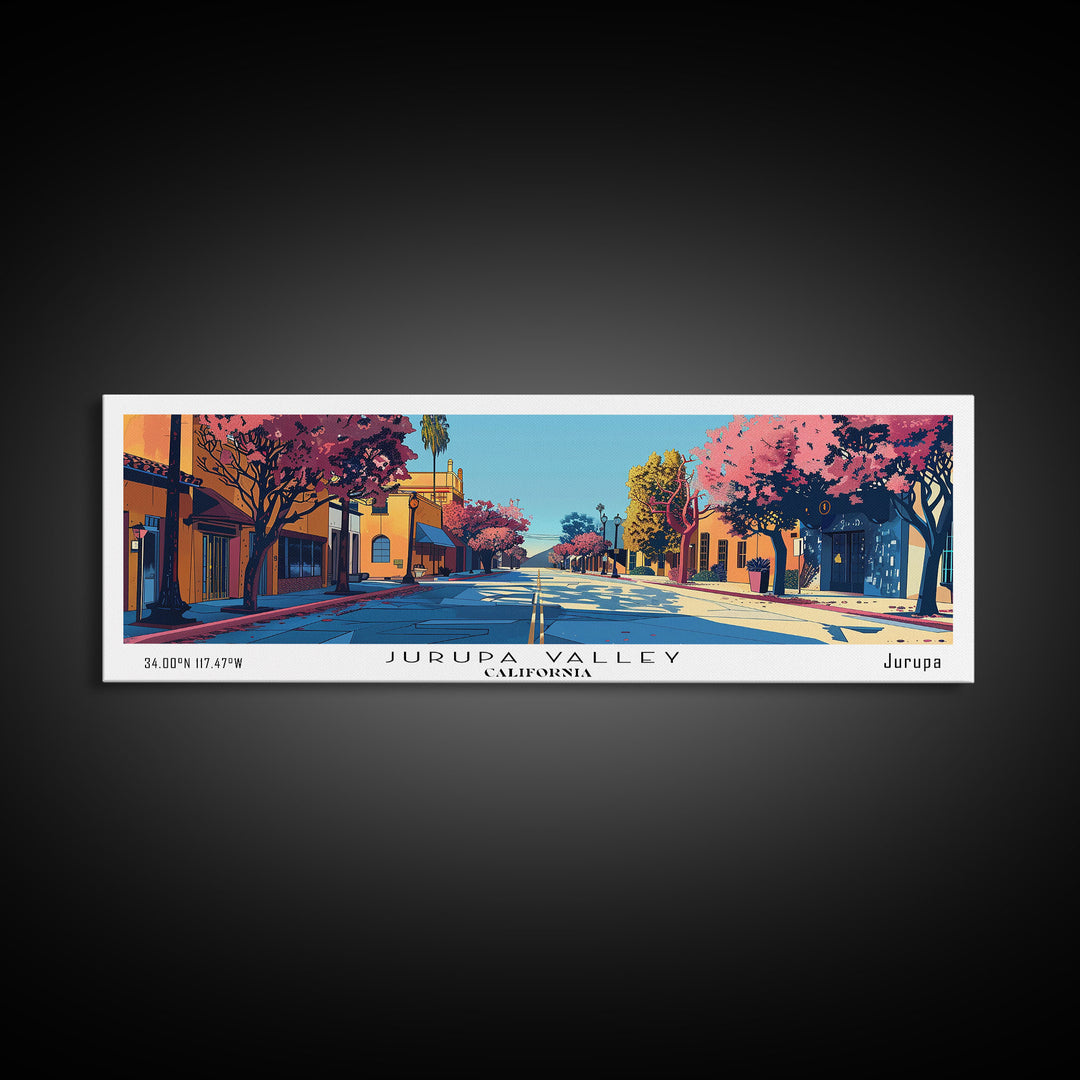 Jurupa Valley California Panoramic Painting, Mid Century Modern Framed Canvas Print, Retro Pop Art Travel Poster, Home Decor