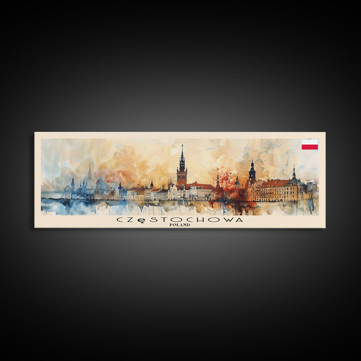 Czestochowa Poland Travel Art, City Art, Framed Canvas Print or Metal Wall Art, Europe Travel Poster, Panoramic Wall Art, Extra Wide Wall Art