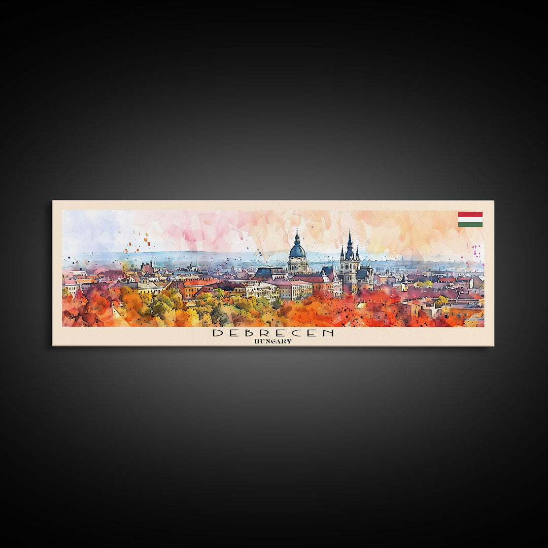 Debrecen Hungary Panoramic Travel Poster, Framed Canvas Print or Metal Wall Art, Travel Art, Home Decor, Panoramic Painting, Midcentury Art