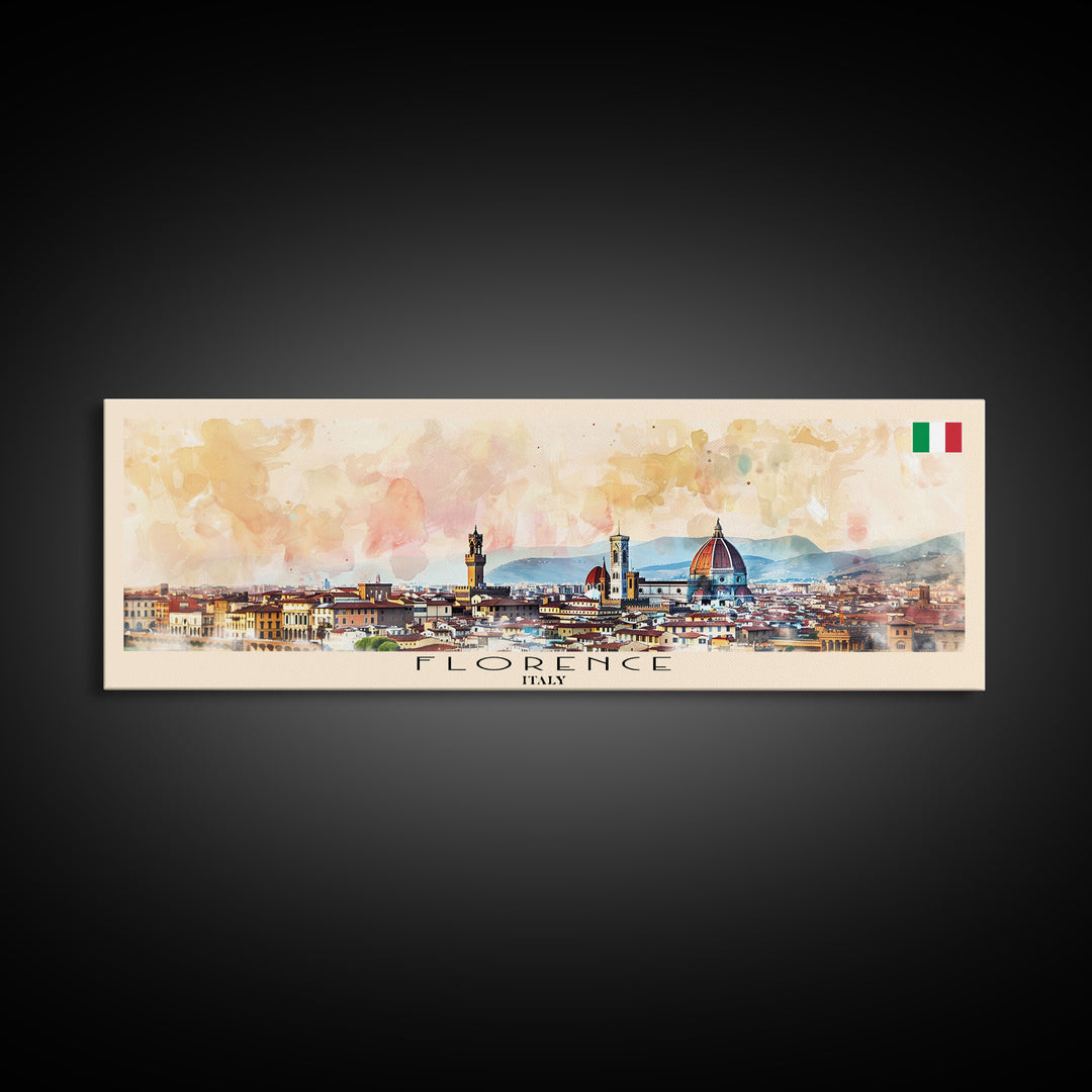 Florence Italy Panoramic Travel Poster, Framed Canvas Print or Metal Wall Art, Travel Art, Home Decor, Panoramic Painting, Midcentury Art