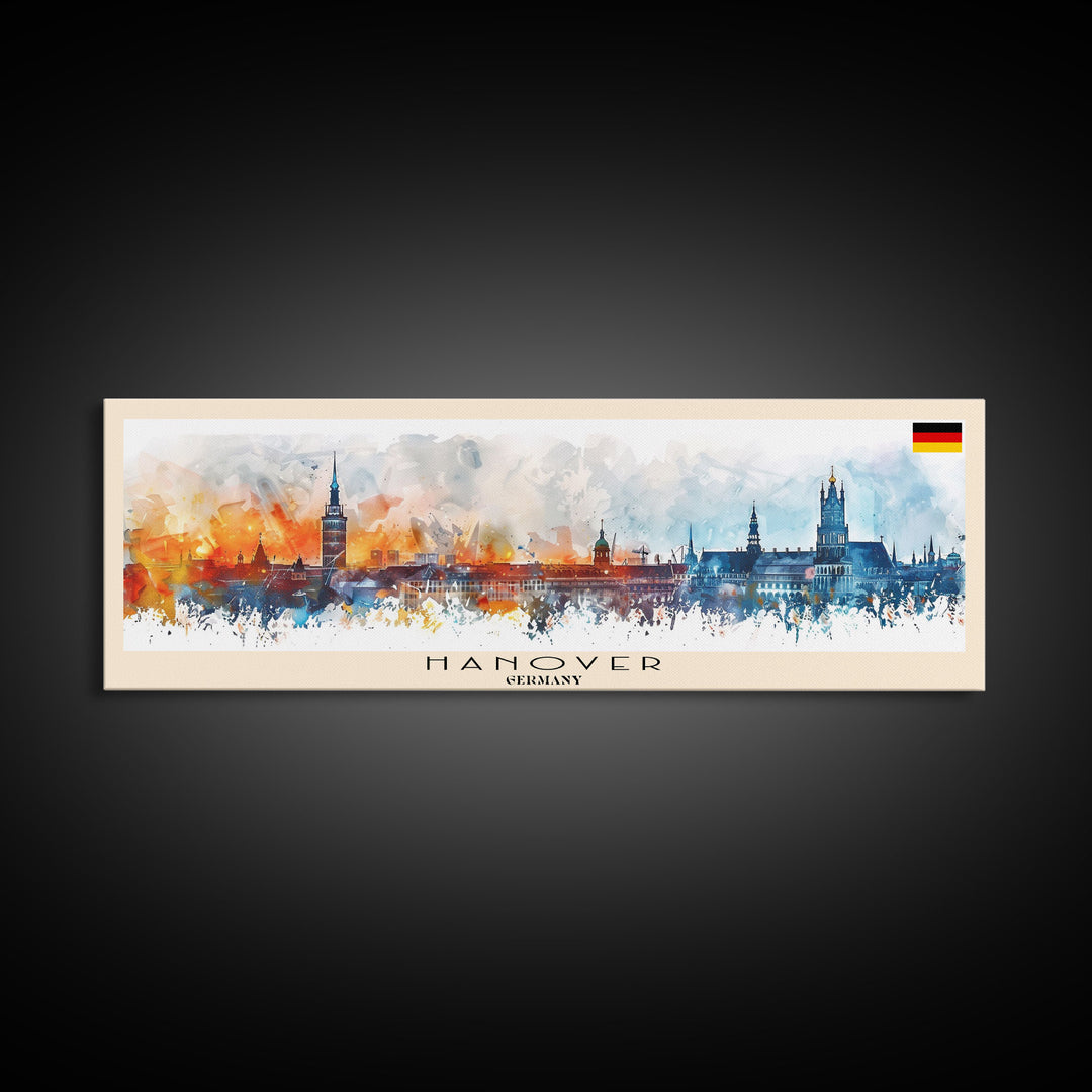 Hanover Germany Panoramic Travel Poster, Framed Canvas Print or Metal Wall Art, Travel Art, Home Decor, Panoramic Painting, Midcentury Art