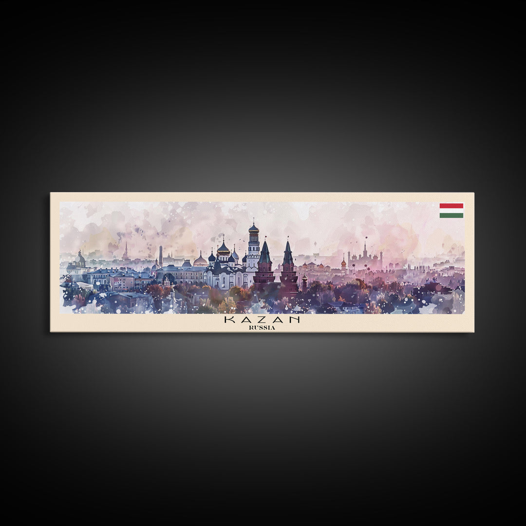 Kazan Russia Panoramic Travel Poster, Framed Canvas Print or Metal Wall Art, Travel Art, Home Decor, Panoramic Painting, Midcentury Art