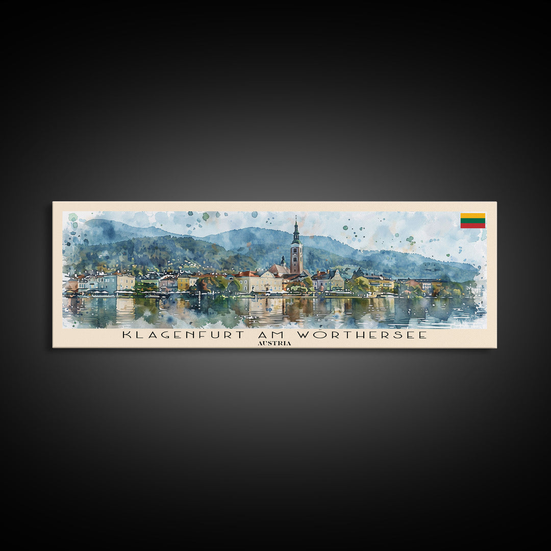 Klagenfurt Austria Panoramic Travel Poster, Framed Canvas Print or Metal Wall Art, Travel Art, Home Decor, Panoramic Painting, Midcentury Art