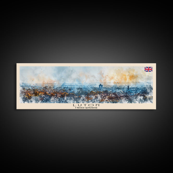 Luton United Kingdom Travel Art, City Art, Framed Canvas Print or Metal Wall Art, Europe Travel Poster, Panoramic Wall Art, Extra Wide Wall Art