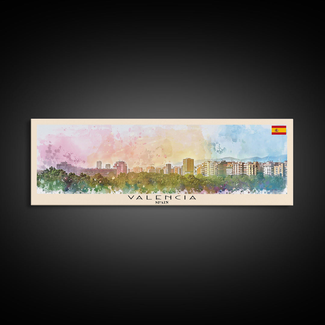 Valencia Spain Travel Art, City Art, Framed Canvas Print or Metal Wall Art, Europe Travel Poster, Panoramic Wall Art, Extra Wide Wall Art