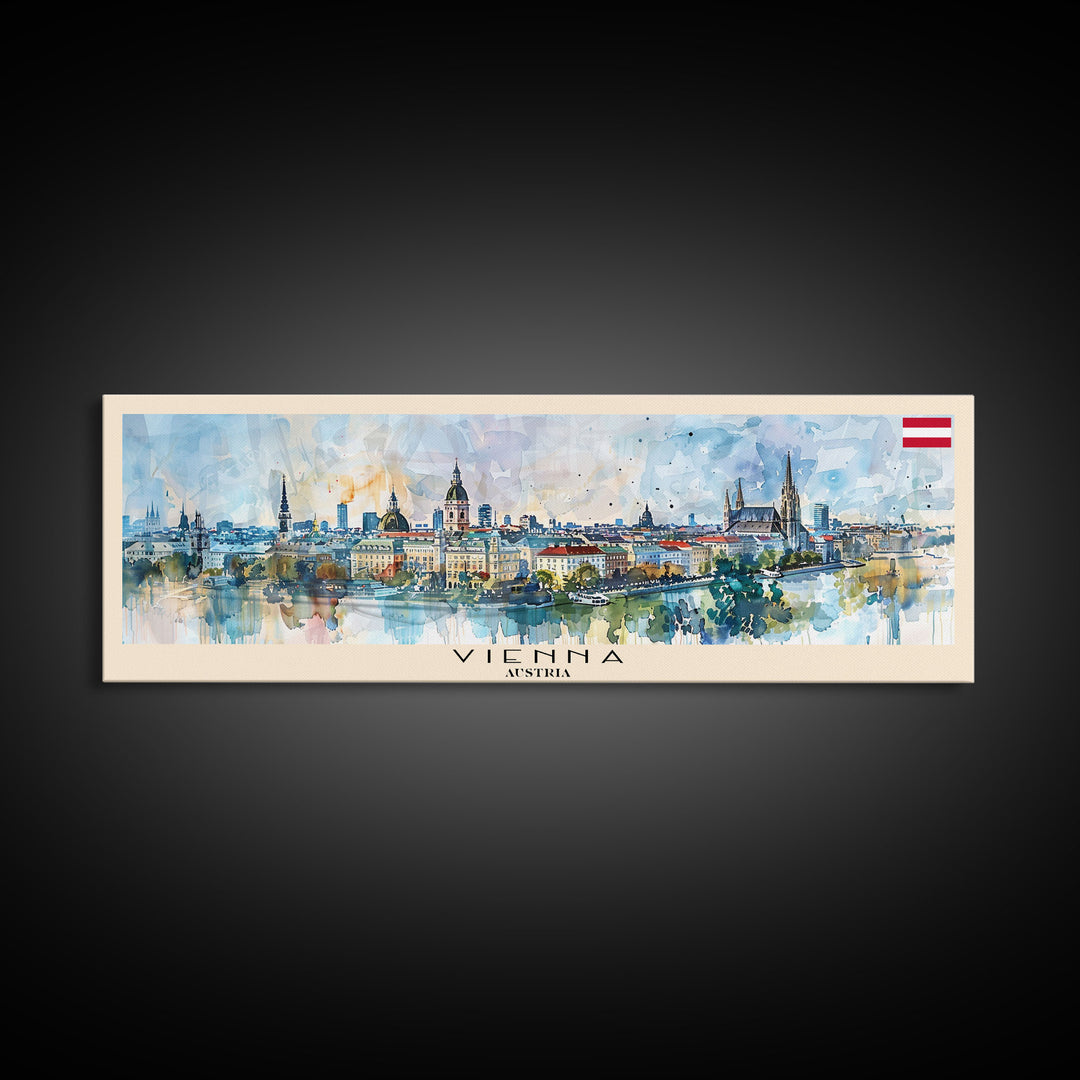 Vienna Austria Panoramic Travel Poster, Framed Canvas Print or Metal Wall Art, Travel Art, Home Decor, Panoramic Painting, Midcentury Art