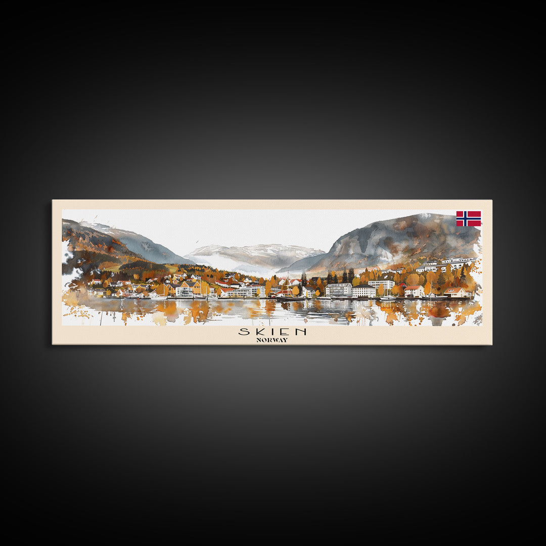 Skien Norway Travel Art, City Art, Framed Canvas Print or Metal Wall Art, Europe Travel Poster, Panoramic Wall Art, Extra Wide Wall Art