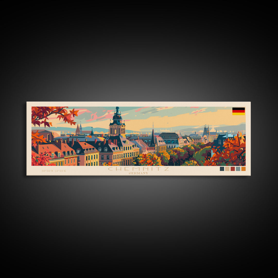 Chemnitz Germany Wall Art, Panoramic Travel Poster, Panoramic Framed Canvas Print, City Wall Art, Wall Hanging Home Decor, Travel Art