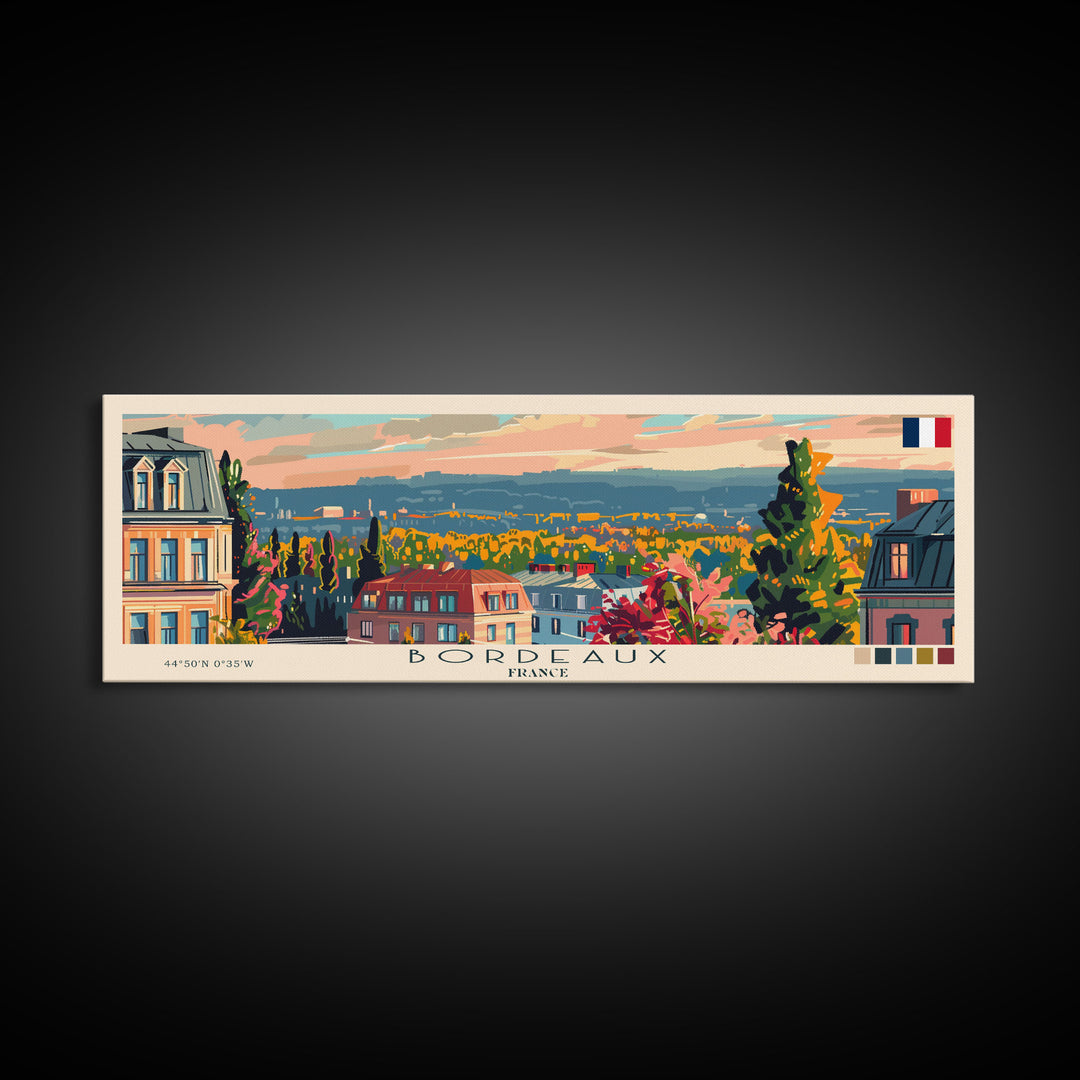 Bordeaux France Panoramic Travel Poster, Framed Canvas Print or Metal Wall Art, Travel Art, Home Decor, Panoramic Painting, Midcentury Art