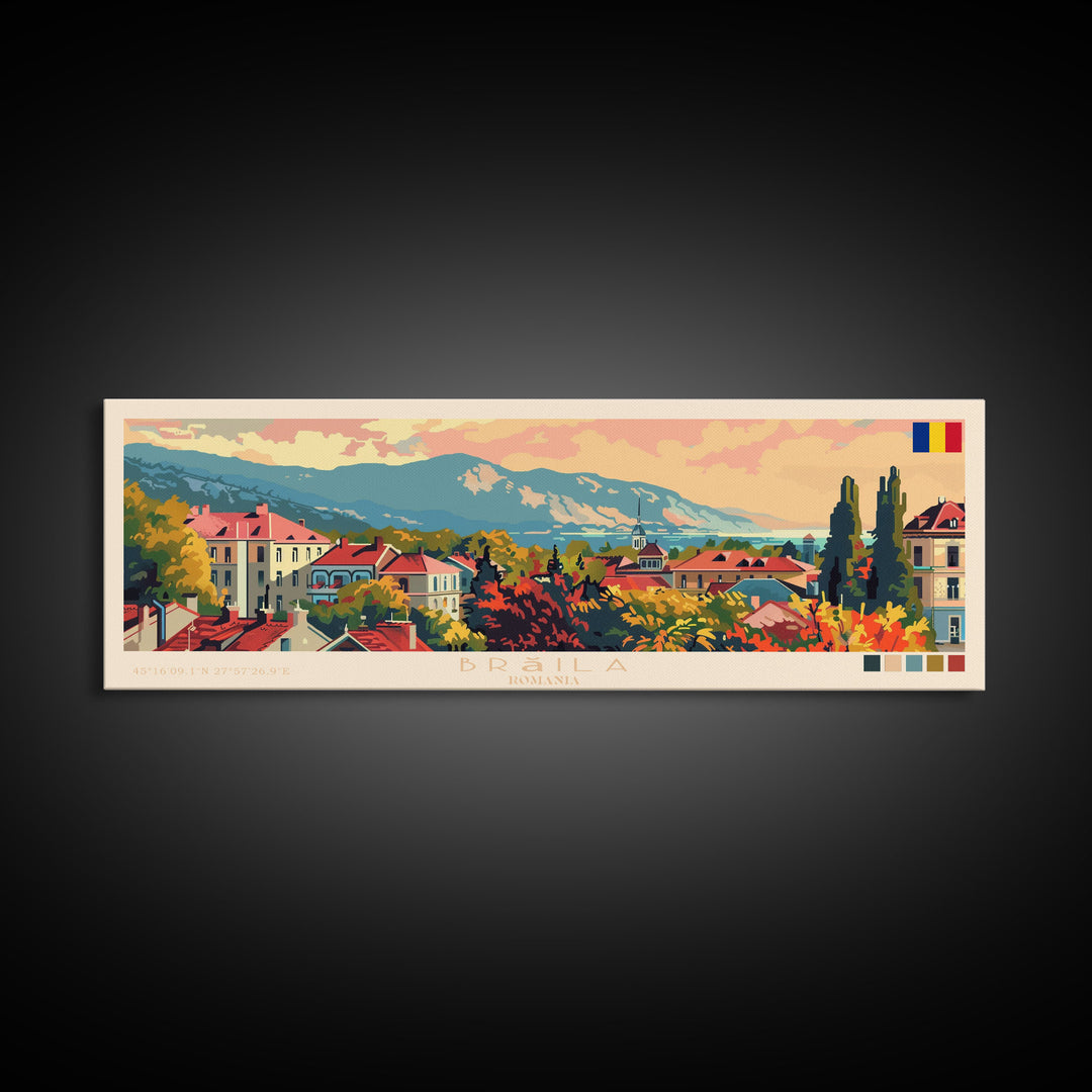 Braila Romania Travel Art, City Art, Framed Canvas Print or Metal Wall Art, Europe Travel Poster, Panoramic Wall Art, Extra Wide Wall Art