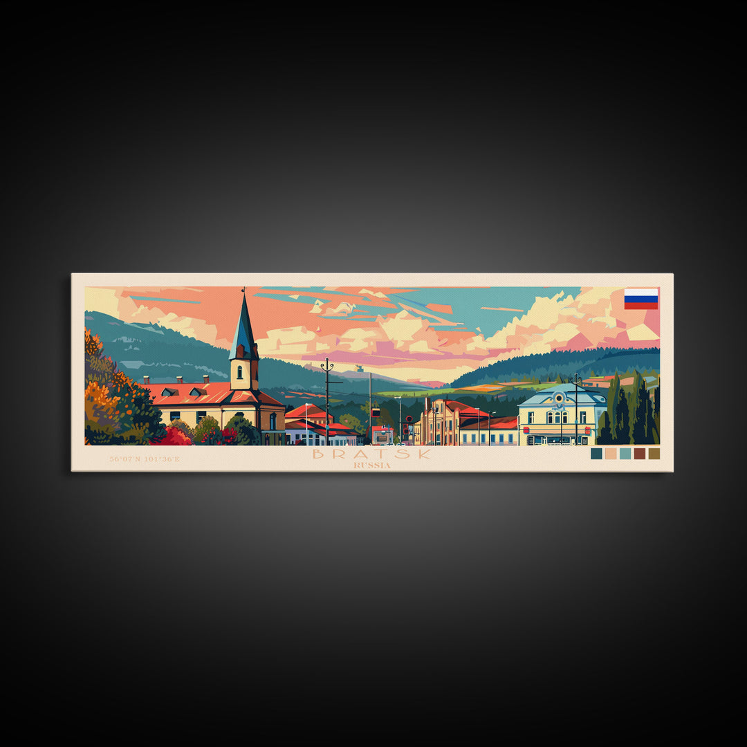 Bratsk Russia Travel Print Wall Art, Panoramic City Art, Travel Art, Wall Decor, Vacation Gift, Framed Canvas Print Or Metal Art