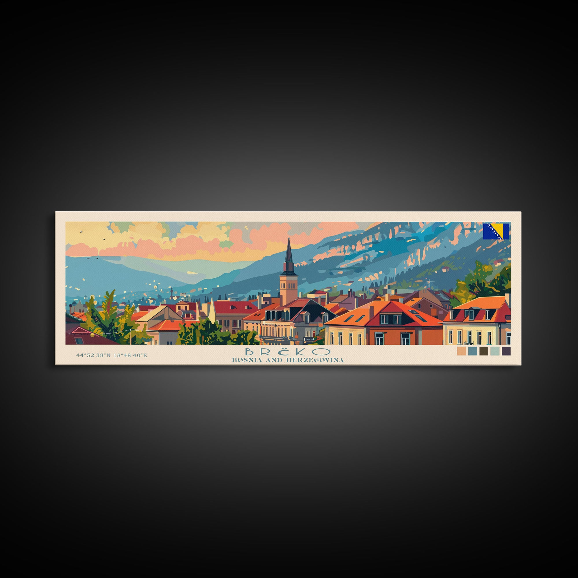 Brčko Bosnia Wall Art, Panoramic Travel Poster, Panoramic Framed Canvas Print, City Wall Art, Wall Hanging Home Decor, Travel Art