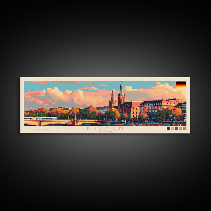 Bremen Germany Wall Art, Panoramic Travel Poster, Panoramic Framed Canvas Print, City Wall Art, Wall Hanging Home Decor, Travel Art