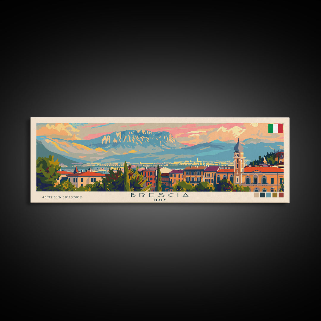 Brescia Italy Travel Print Wall Art, Panoramic City Art, Travel Art, Wall Decor, Vacation Gift, Framed Canvas Print Or Metal Art