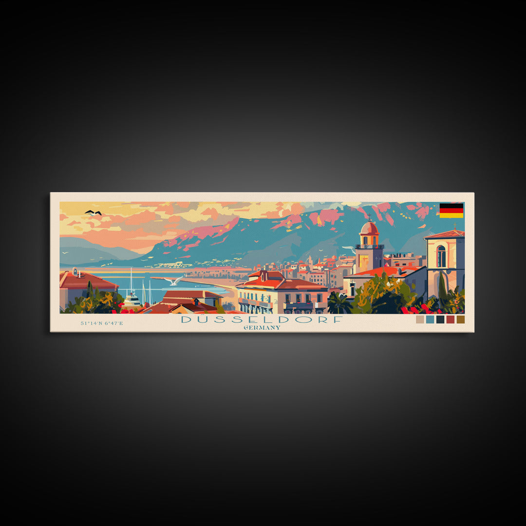 Dusseldorf Germany Travel Art, City Art, Framed Canvas Print or Metal Wall Art, Europe Travel Poster, Panoramic Wall Art, Extra Wide Wall Art