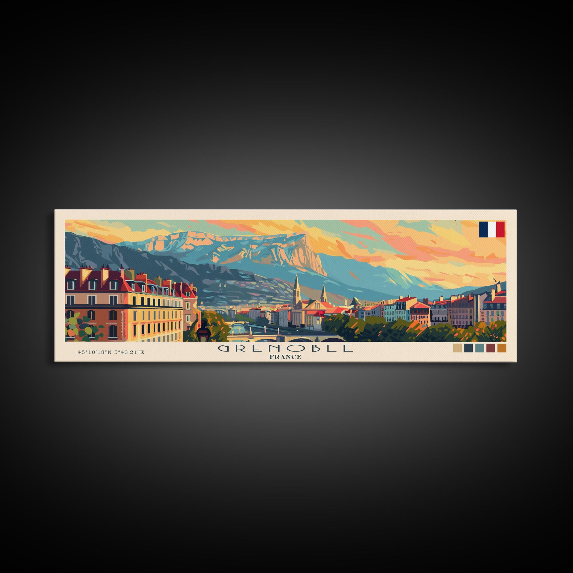 Grenoble France Travel Print Wall Art, Panoramic City Art, Travel Art, Wall Decor, Vacation Gift, Framed Canvas Print Or Metal Art