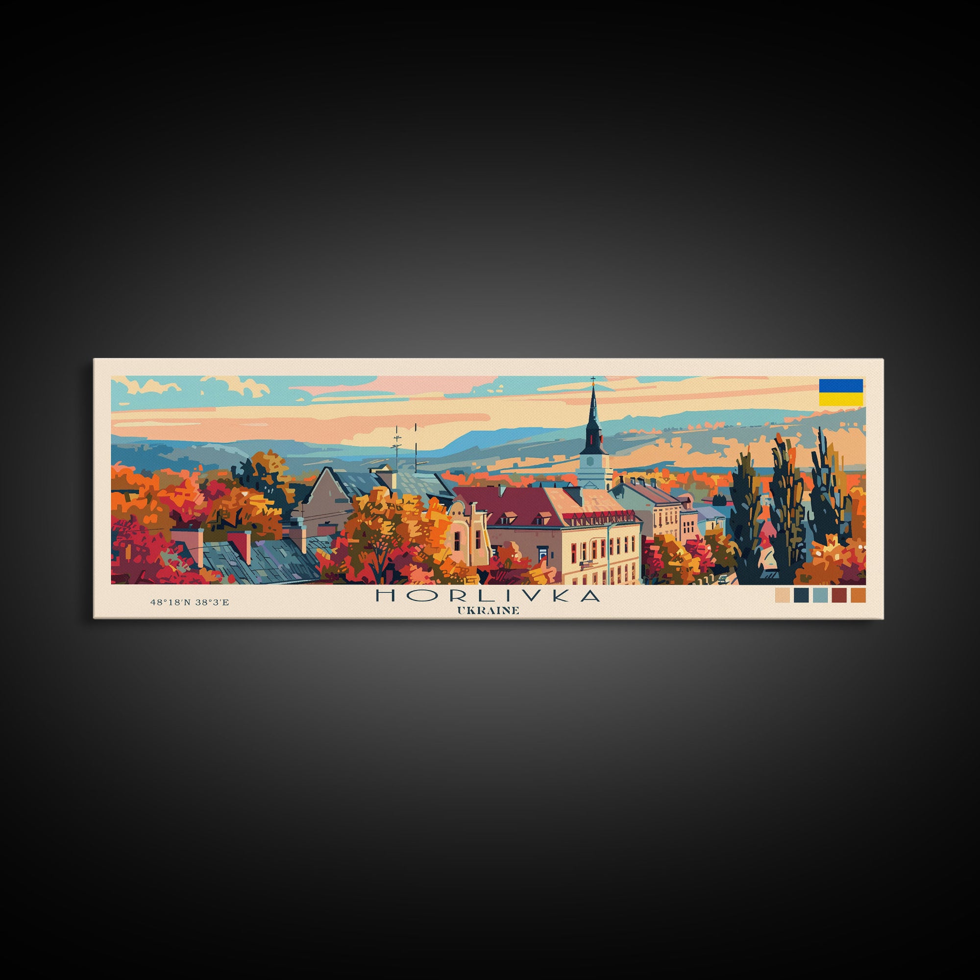 Horlivka Ukraine Wall Art, Panoramic Travel Poster, Panoramic Framed Canvas Print, City Wall Art, Wall Hanging Home Decor, Travel Art