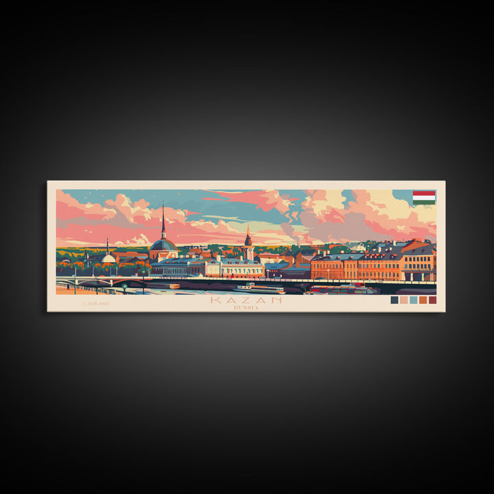 Kazan Russia Panoramic Travel Poster, Framed Canvas Print or Metal Wall Art, Travel Art, Home Decor, Panoramic Painting, Midcentury Art