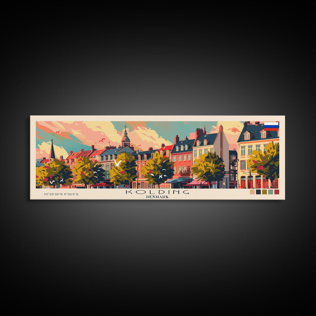 Kolding Denmark Travel Print Wall Art, Panoramic City Art, Travel Art, Wall Decor, Vacation Gift, Framed Canvas Print Or Metal Art