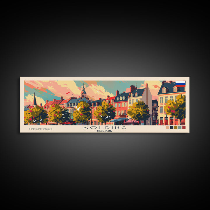 Kolding Denmark Travel Print Wall Art, Panoramic City Art, Travel Art, Wall Decor, Vacation Gift, Framed Canvas Print Or Metal Art