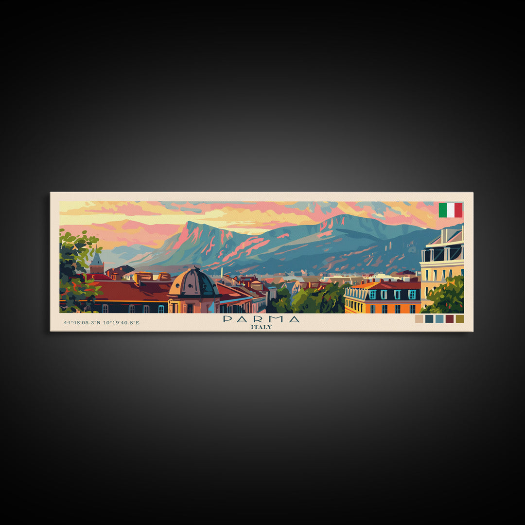 Parma Italy Wall Art, Panoramic Travel Poster, Panoramic Framed Canvas Print, City Wall Art, Wall Hanging Home Decor, Travel Art