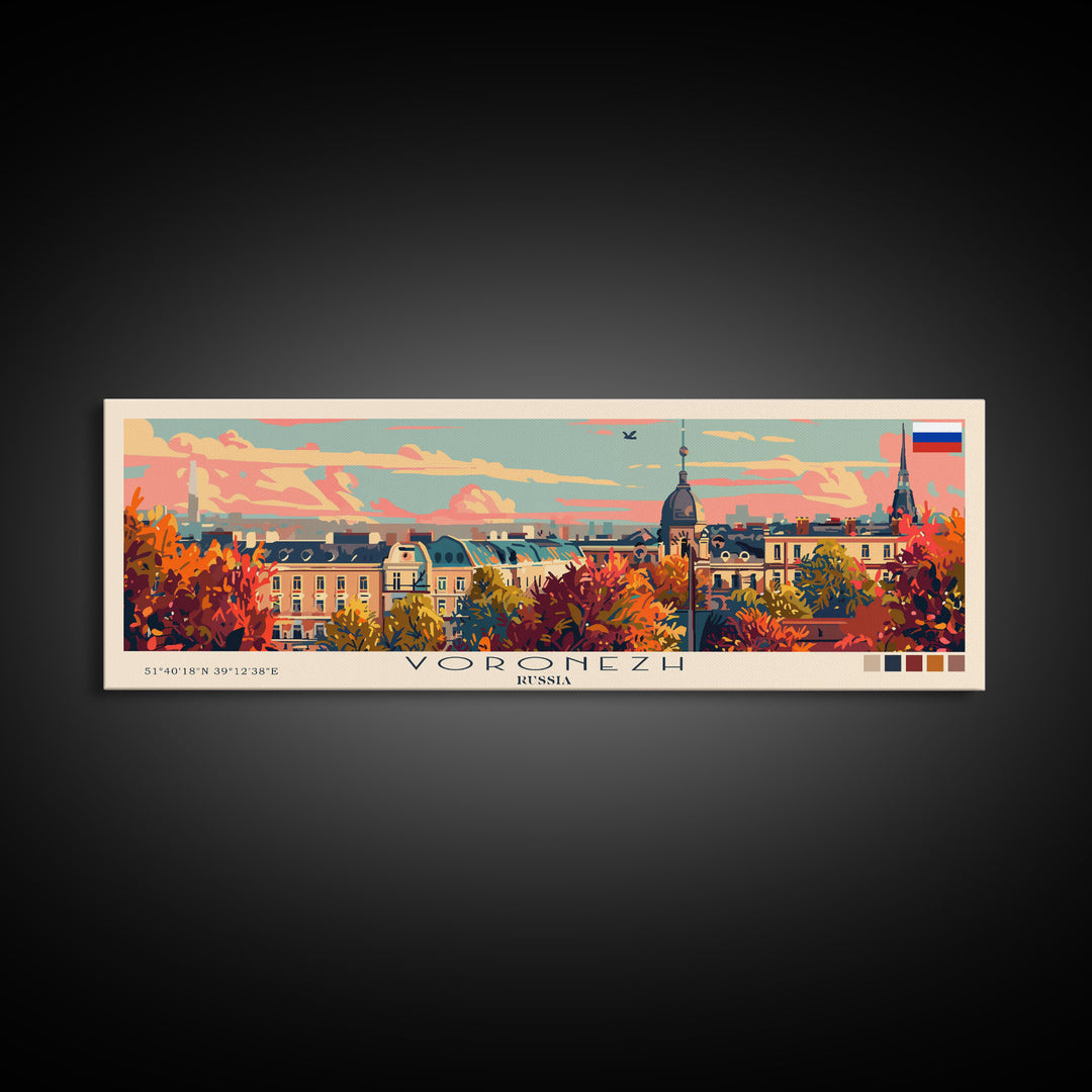 Voronezh Russia Panoramic Travel Poster, Framed Canvas Print or Metal Wall Art, Travel Art, Home Decor, Panoramic Painting, Midcentury Art