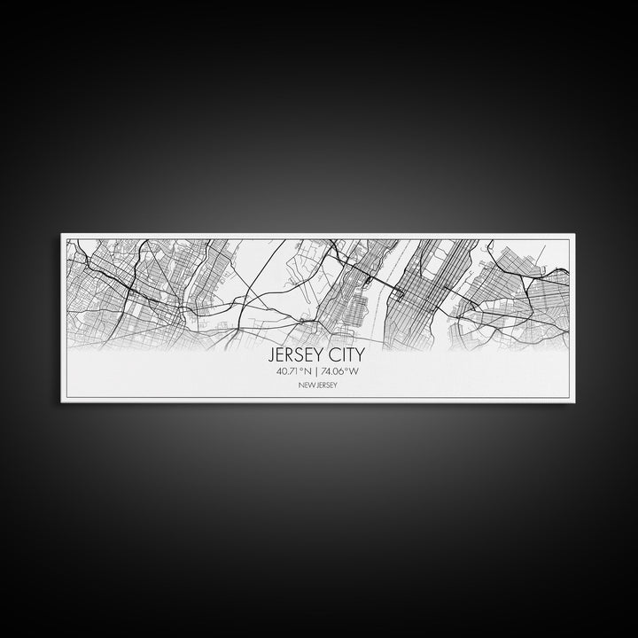 Panoramic Jersey City Map, New Jersey Art, Map Print, Minimalist Wall Art, Canvas Art, Housewarming Gift, Street Map Art, Closing Gift