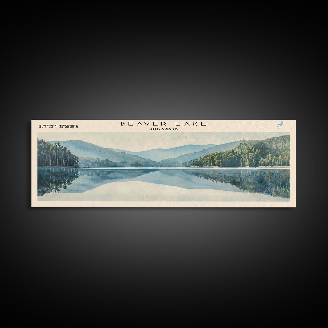 Beaver Lake Arkansas Framed Canvas Print, Panoramic Lake House Decor, Scenic Painting, Travel Poster, Rustic Art, Nature Wall Art