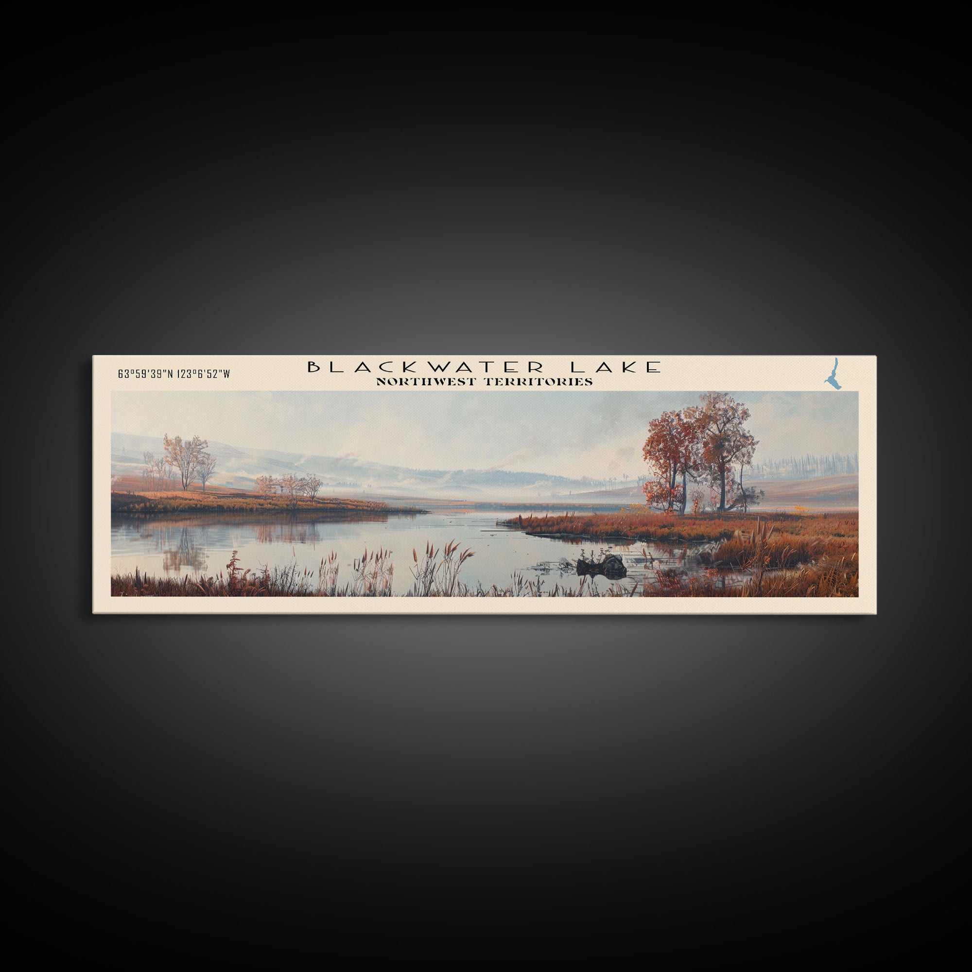 Blackwater Lake Framed Canvas Print, Lake House Decor, Panoramic Scenic View, Travel Poster, Minimalist Art, Lake Painting