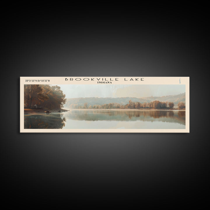 Brookville Lake Indiana Framed Canvas Print, Lake House Decor, Panoramic Wall Art, Travel Poster, Rustic Lake Painting, Nature Art