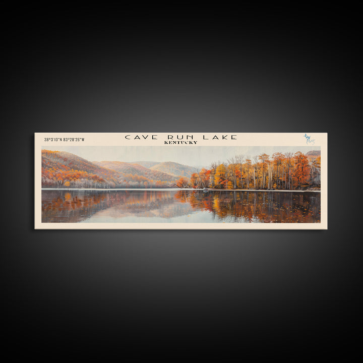 Cave Run Lake Kentucky Framed Canvas Print, Lake House Decor, Panoramic Wide Art, Travel Poster, Rustic Lake Painting, Nature Art
