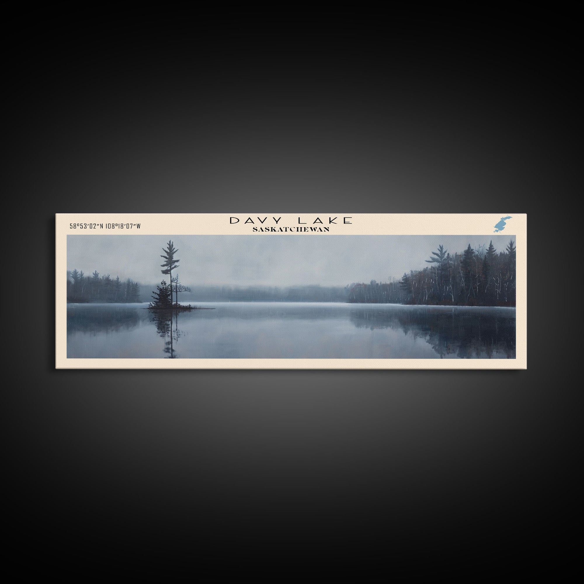 Davy Lake Framed Canvas Print, Lake House Decor, Panoramic Wall Art, Travel Poster, Rustic Lake Painting, Home Decor