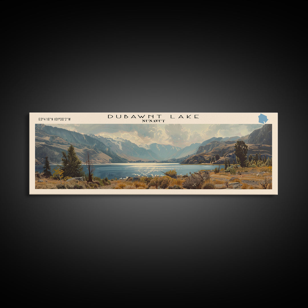 Dubawnt Lake Panoramic Framed Canvas Print, Lake House Decor, Wall Art, Travel Poster, Modern Lake Painting, Nature Art
