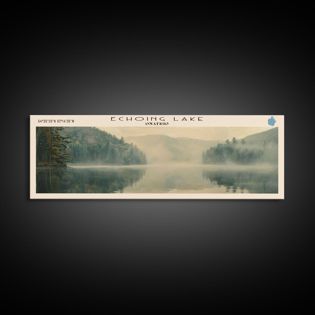 Echoing Lake Framed Canvas Print, Lake House Decor, Panoramic Wall Art, Travel Poster, Rustic Lake Painting, Home Decor
