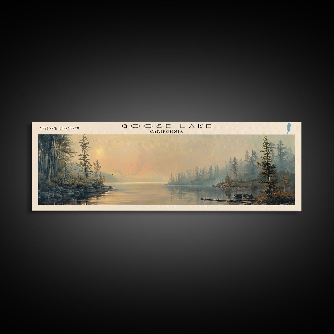 Goose Lake Framed Canvas Print, Lake House Art, Panoramic Travel Poster, Wall Art, Vibrant Lake Painting, Home Decor