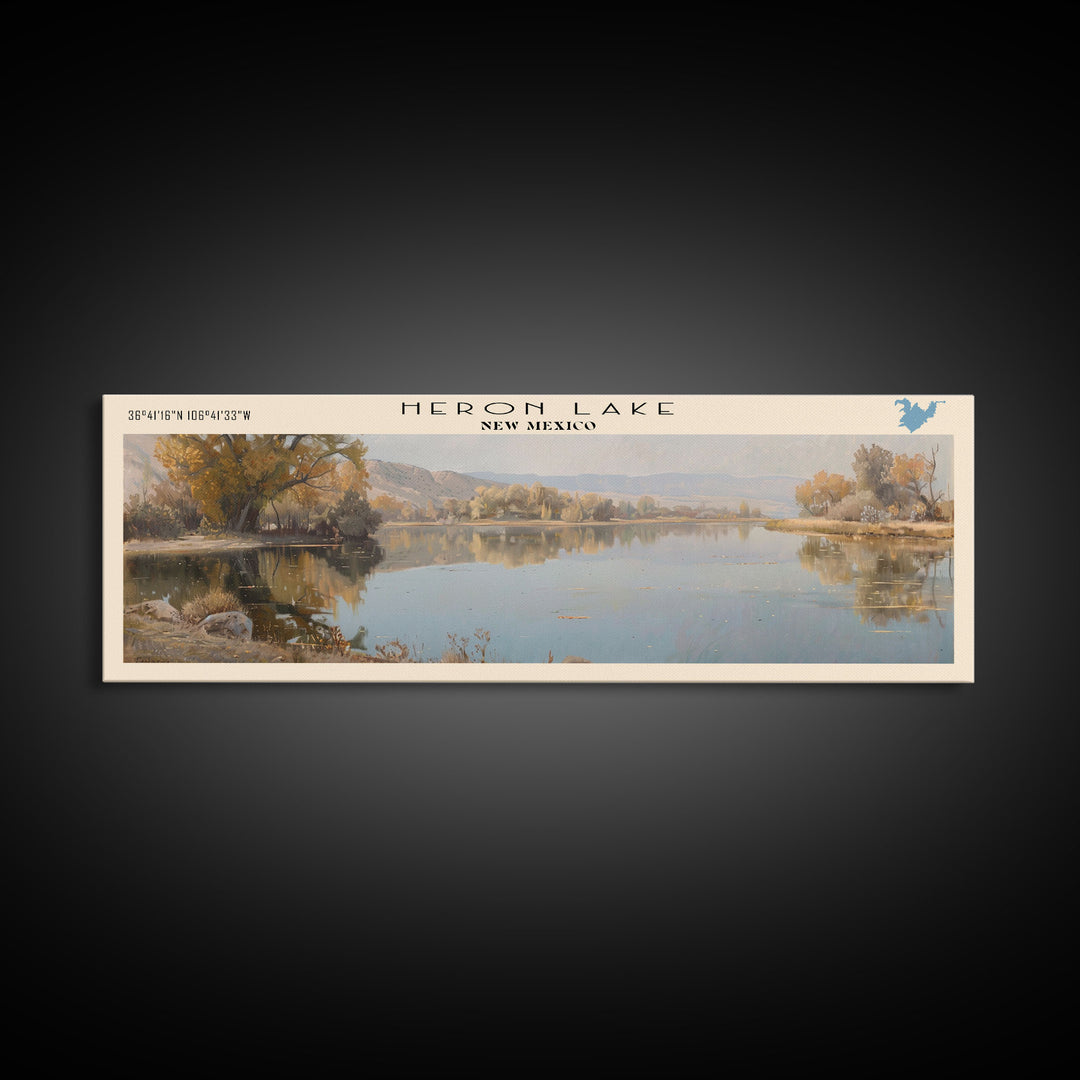 Heron Lake New Mexico Framed Canvas Print, Lake House Decor, Panoramic Wall Art, Travel Poster, Scenic Lake Painting, Nature Art