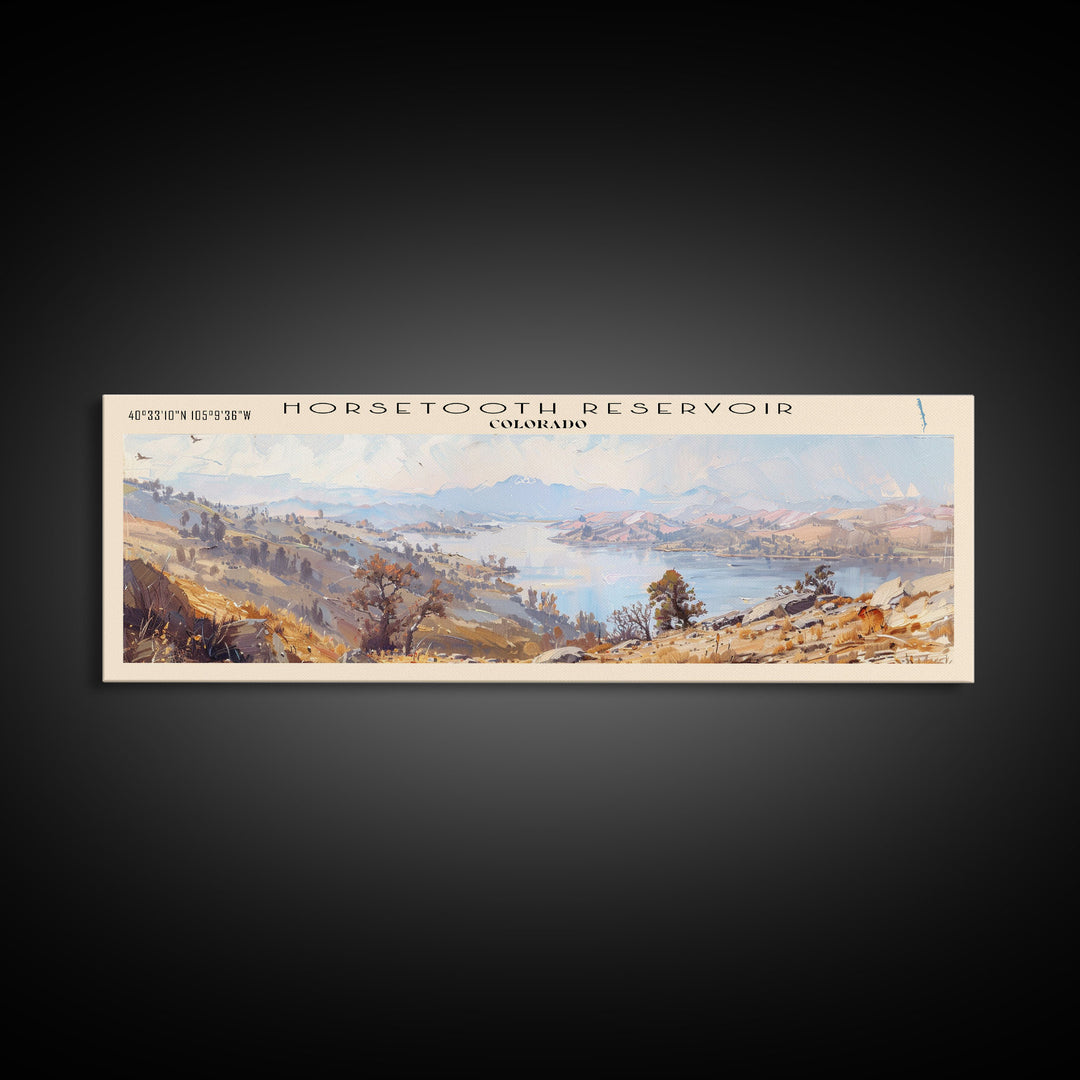 Horsetooth Reservoir Colorado Framed Canvas Print, Panoramic Lake House Decor, Wall Art, Travel Poster, Peaceful Lake Painting, Nature Art