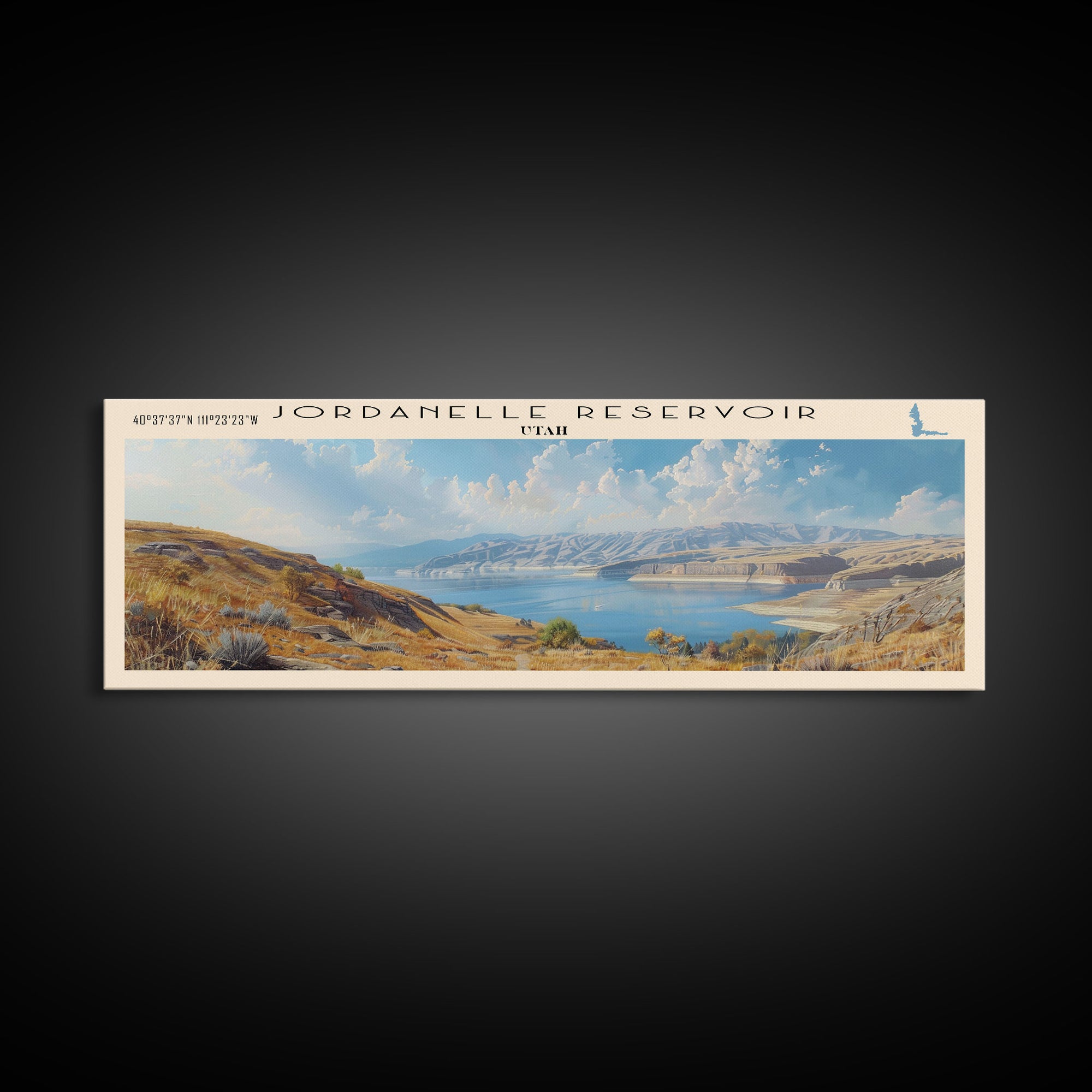 Jordanelle Reservoir Utah Framed Canvas Print, Lake House Art, Panoramic Wall Art, Travel Poster, Serene Lake Painting, Home Decor