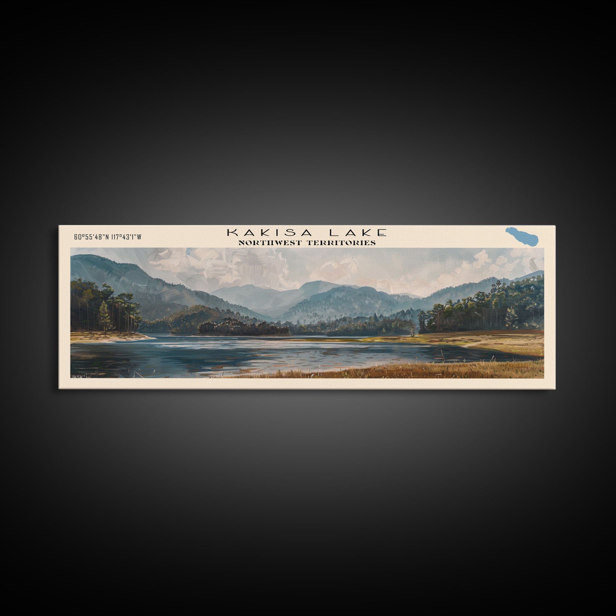 Kakisa Lake Framed Canvas Print, Lake House Art, Panoramic Wall Art, Travel Poster, Scenic Lake Painting, Home Decor