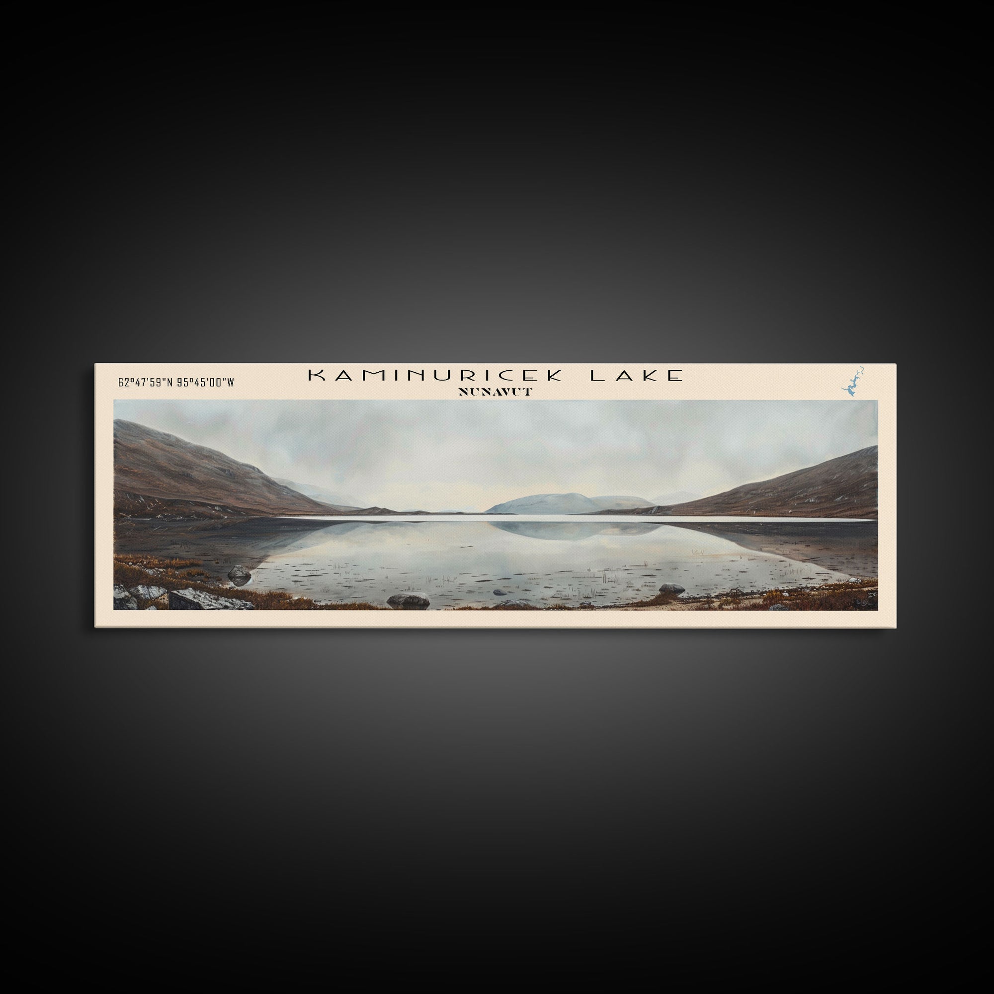 Kaminuricek Lake Qamanirjuaq Lake Framed Canvas Print, Panoramic Lake House Decor, Wall Art, Travel Poster, Serene Lake Painting, Nature Art