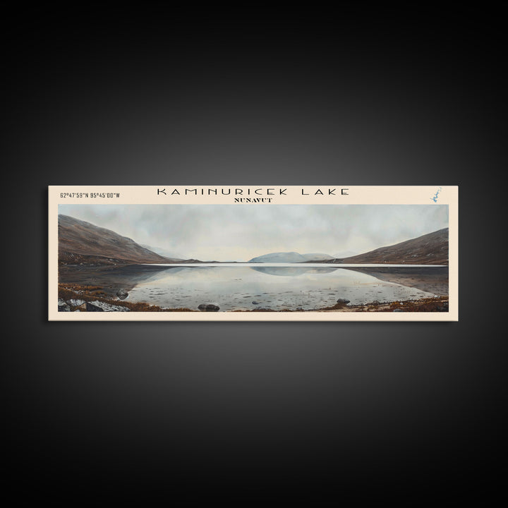 Kaminuricek Lake Qamanirjuaq Lake Framed Canvas Print, Panoramic Lake House Decor, Wall Art, Travel Poster, Serene Lake Painting, Nature Art