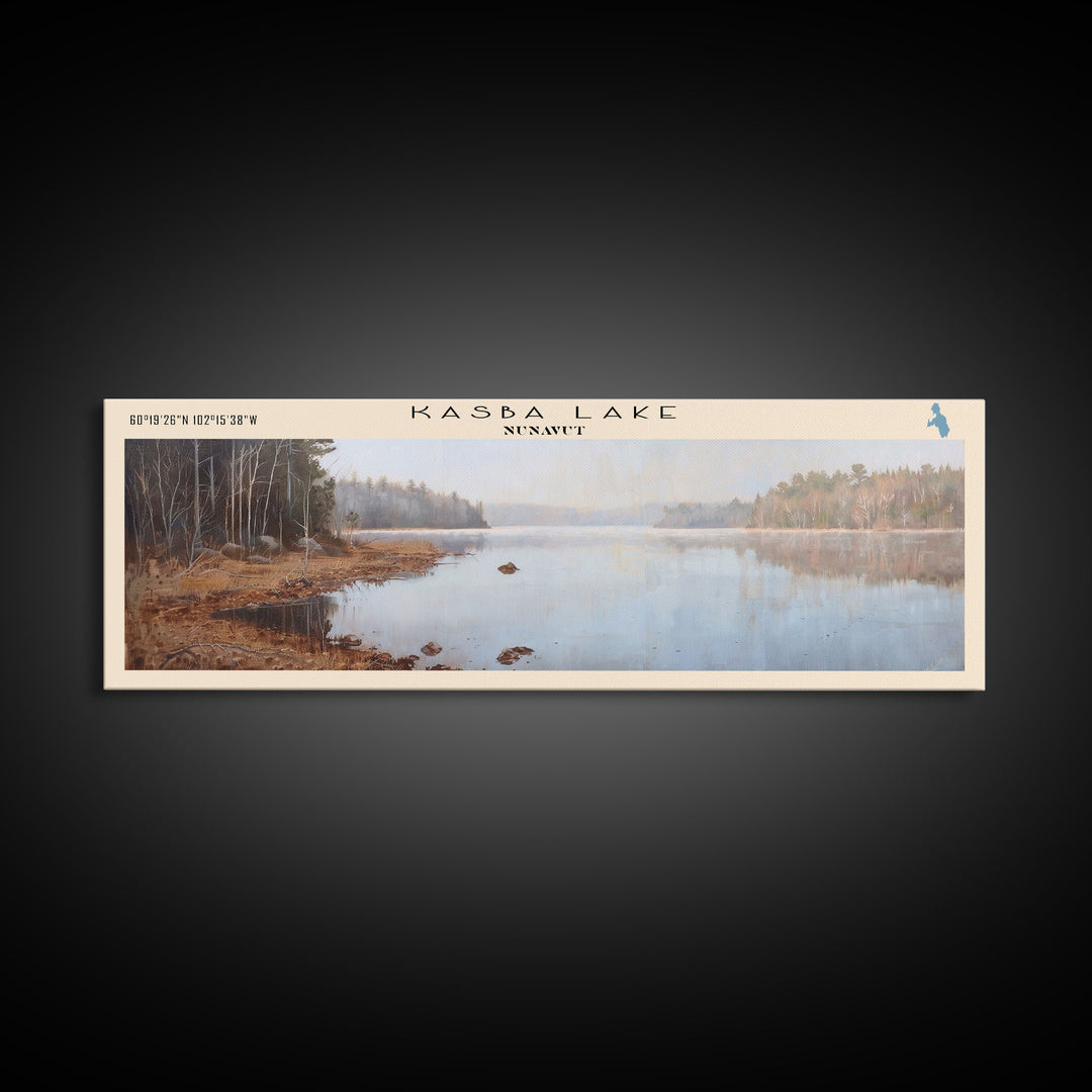 Kasba Lake Framed Canvas Print, Lake House Decor, Panoramic Wall Art, Travel Poster, Beautiful Lake Painting, Home Decor